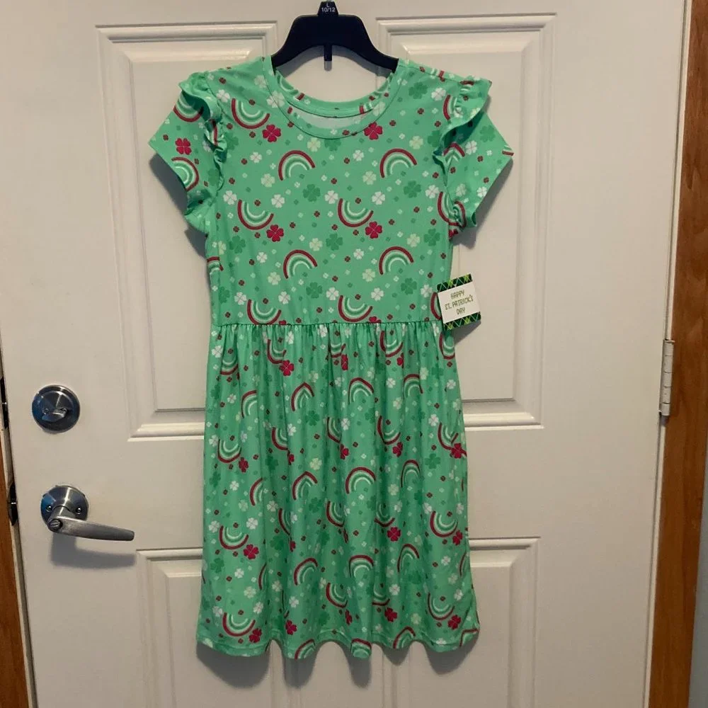 Girls Shamrock Rainbow Dress Size 10/12 NEW